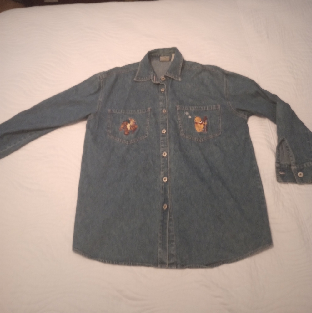 The Disney Store Winnie the Pooh Winter Embroidered Button-Up Denim Shirt